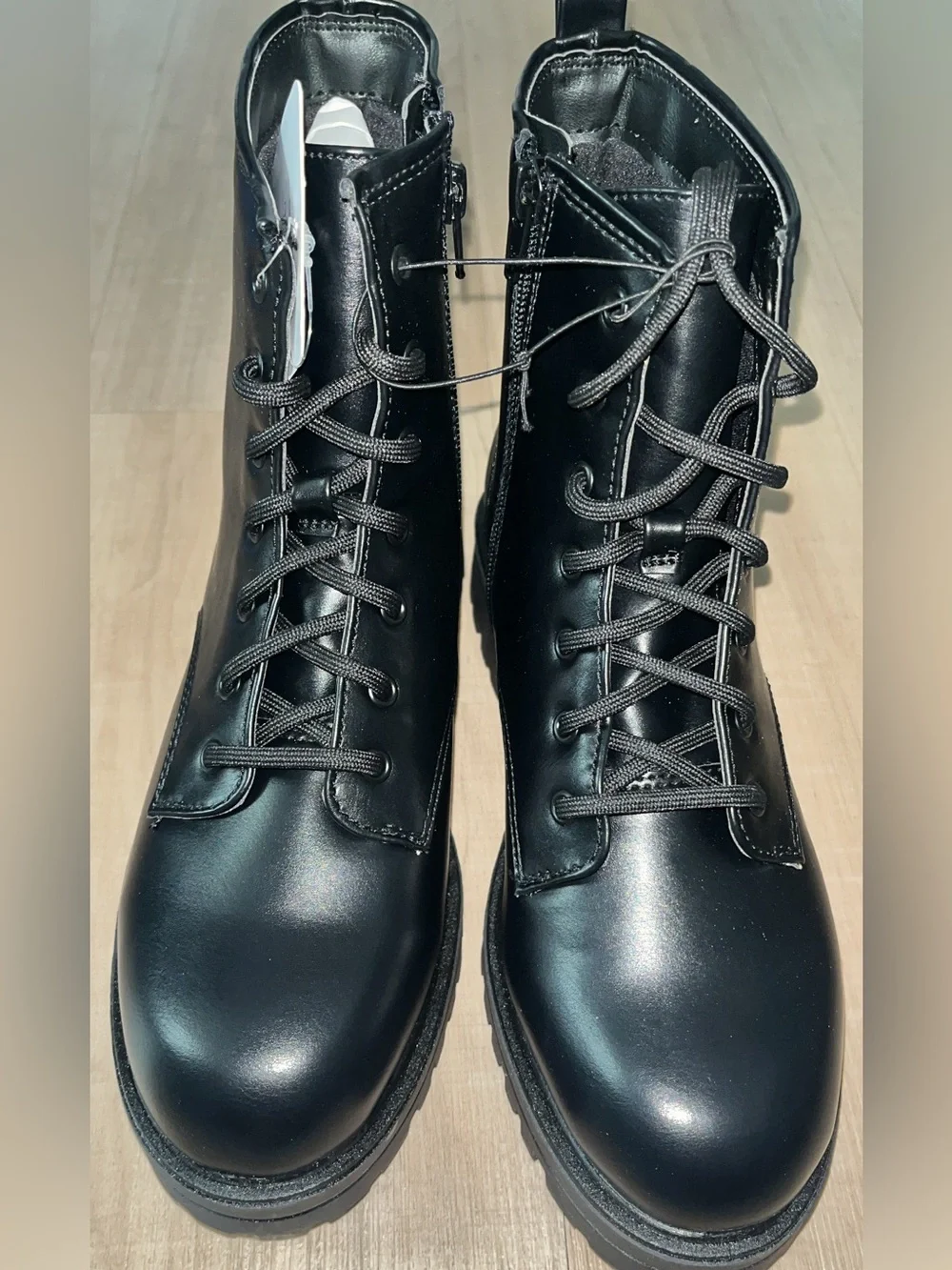 Girl’s Black Lace-Up Combat Boots with side zipper